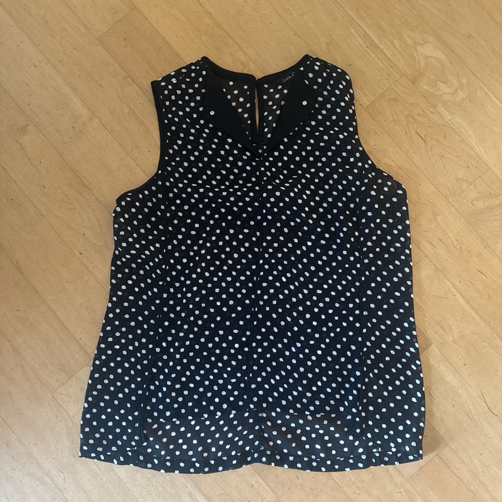 Anthropologie Sleeveless Top Black & White Polka dot